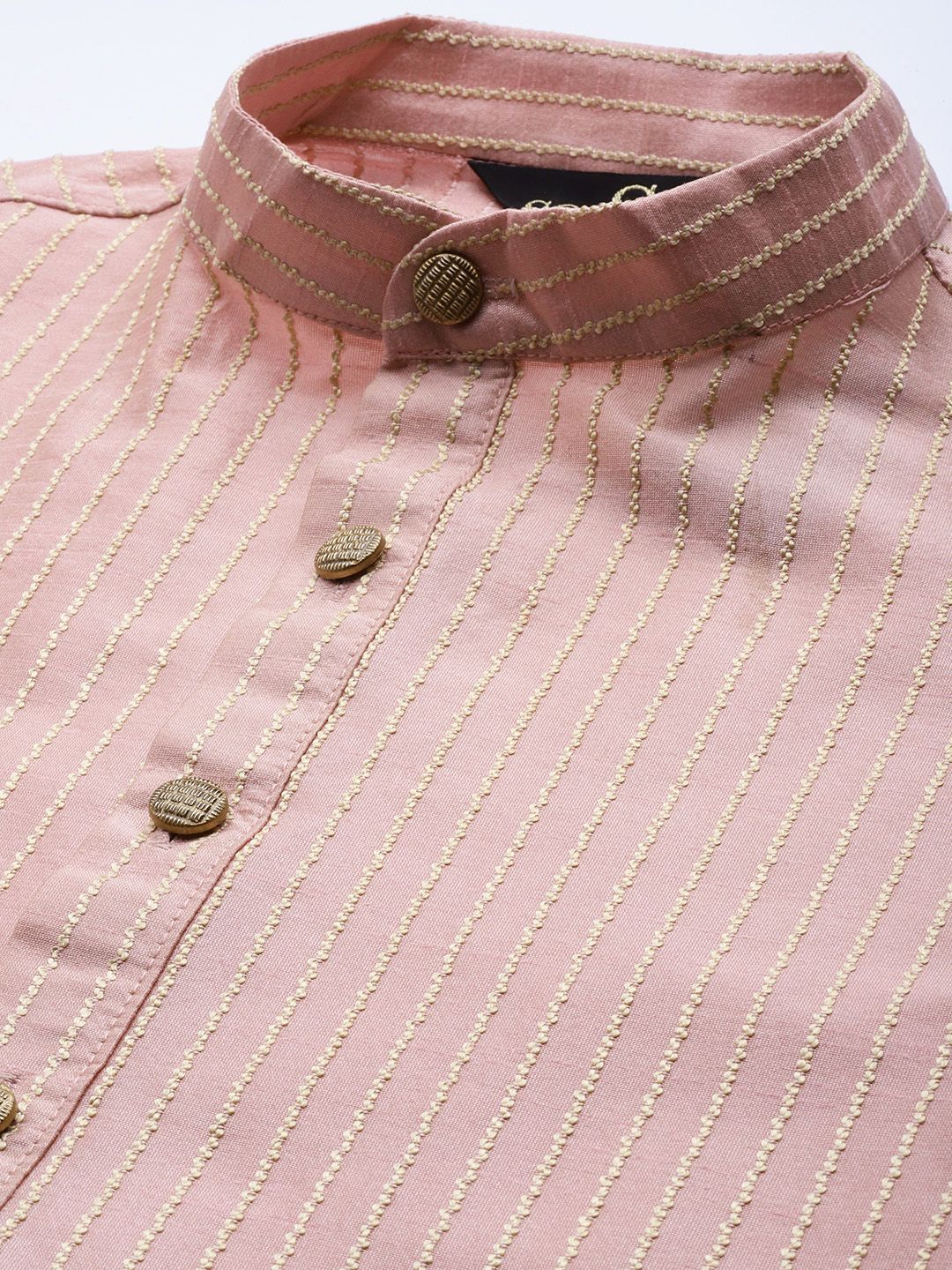 SOJANYA Men Pink Striped Kurta with Pyjamas  & Nehru Jacket
