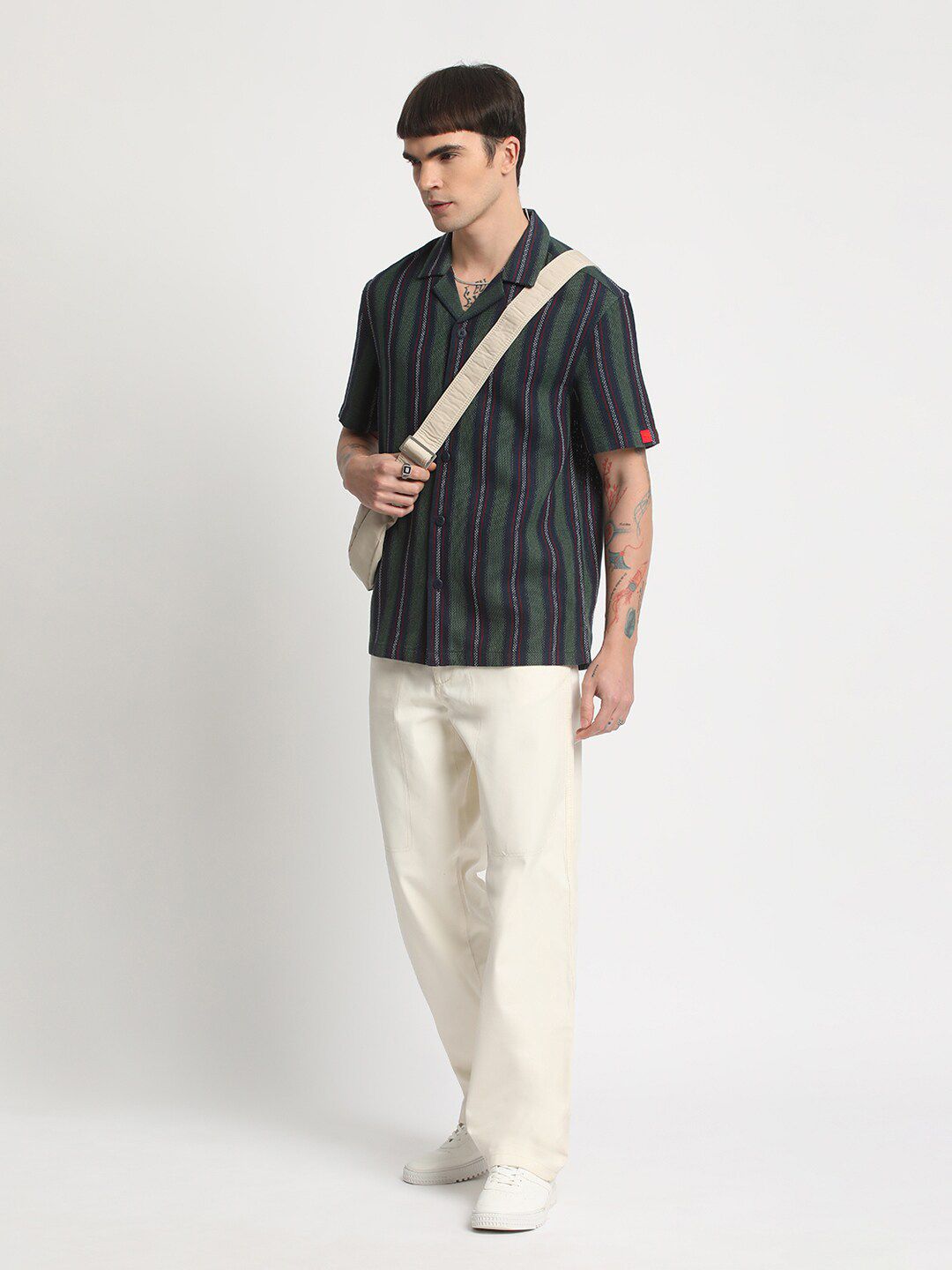 THE BEAR HOUSE Opaque Striped Cotton Casual Shirt