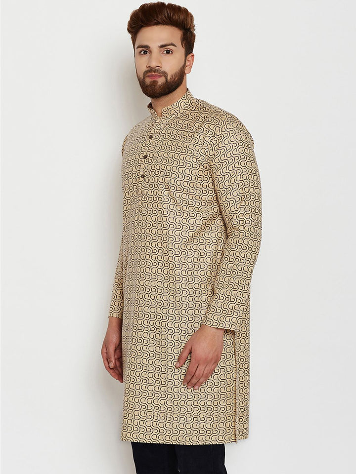 SOJANYA Men Beige & Brown Printed Straight Kurta