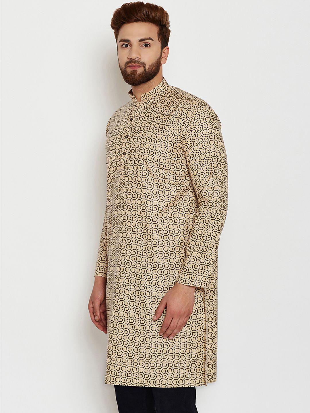 SOJANYA Men Beige & Brown Printed Straight Kurta