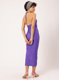 DressBerry Link-Up Halter Ruched Slit Sheath Midi Dress