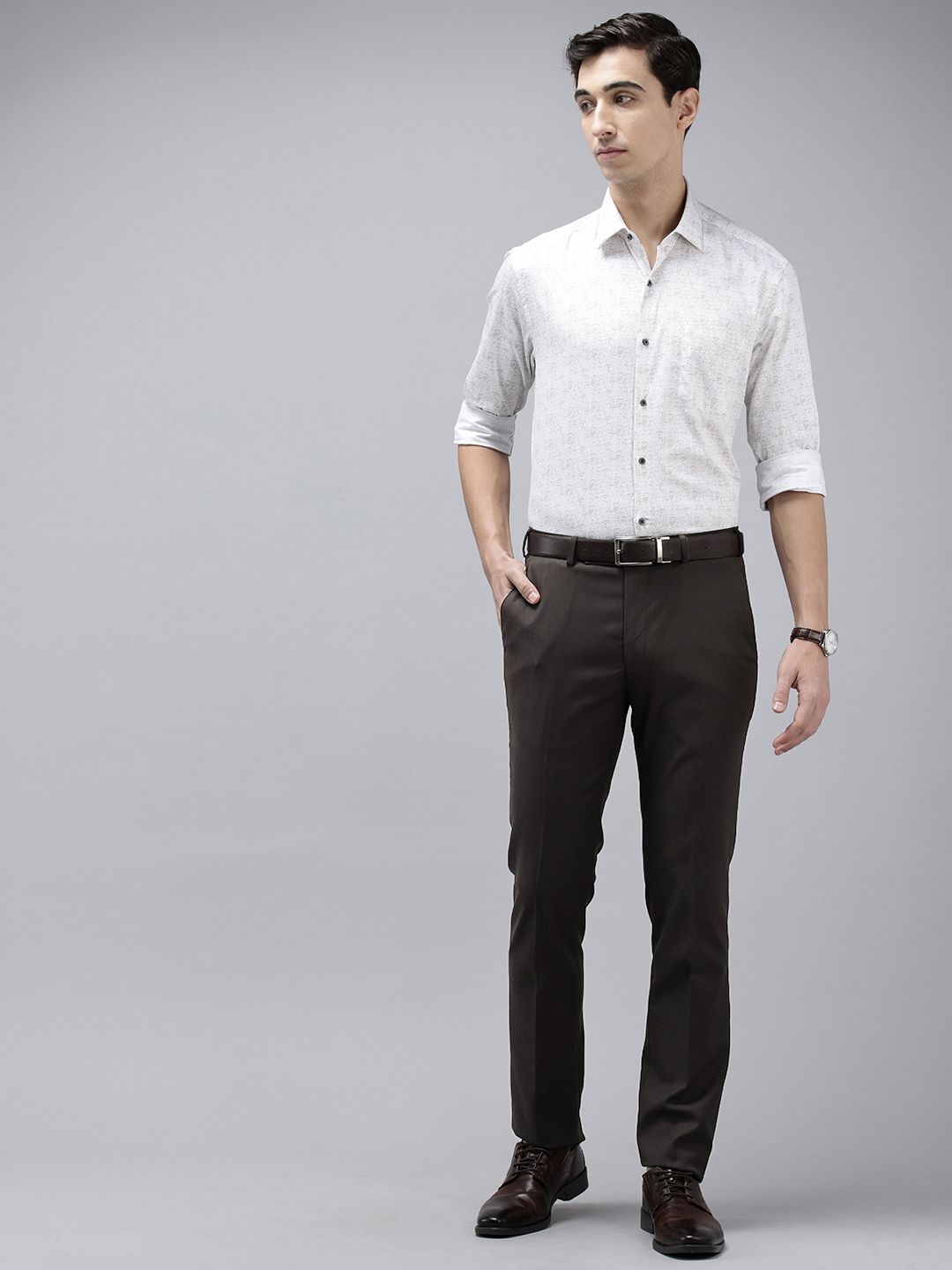 Park Avenue Men Textured Slim Fit Formal Trousers