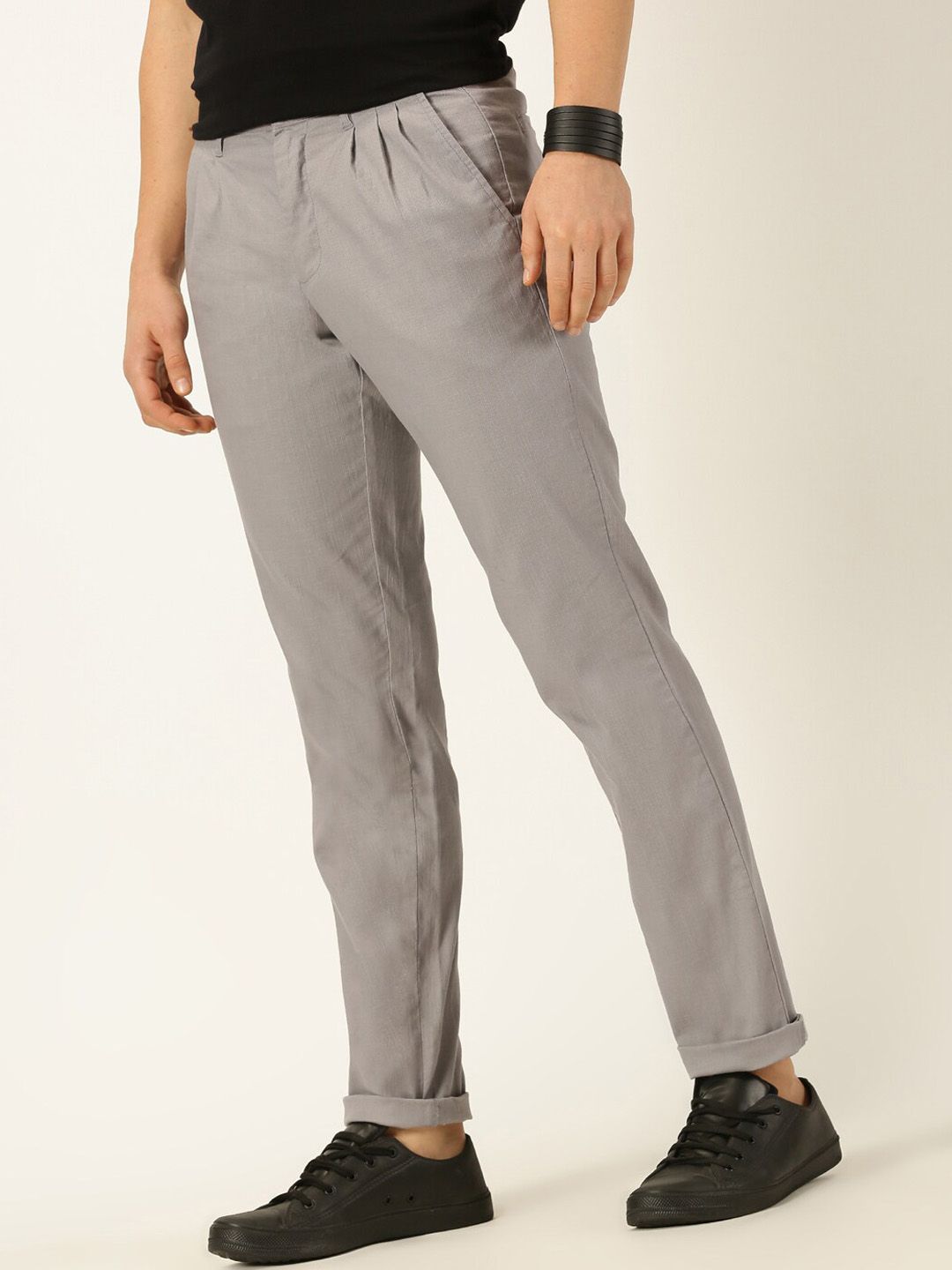 Thomas Scott Men Smart Linen Cotton Pleated Chino Trouser