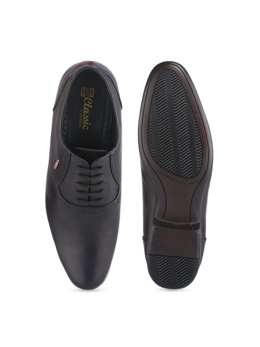 Red Chief Men Black Solid Leather Formal Oxfords