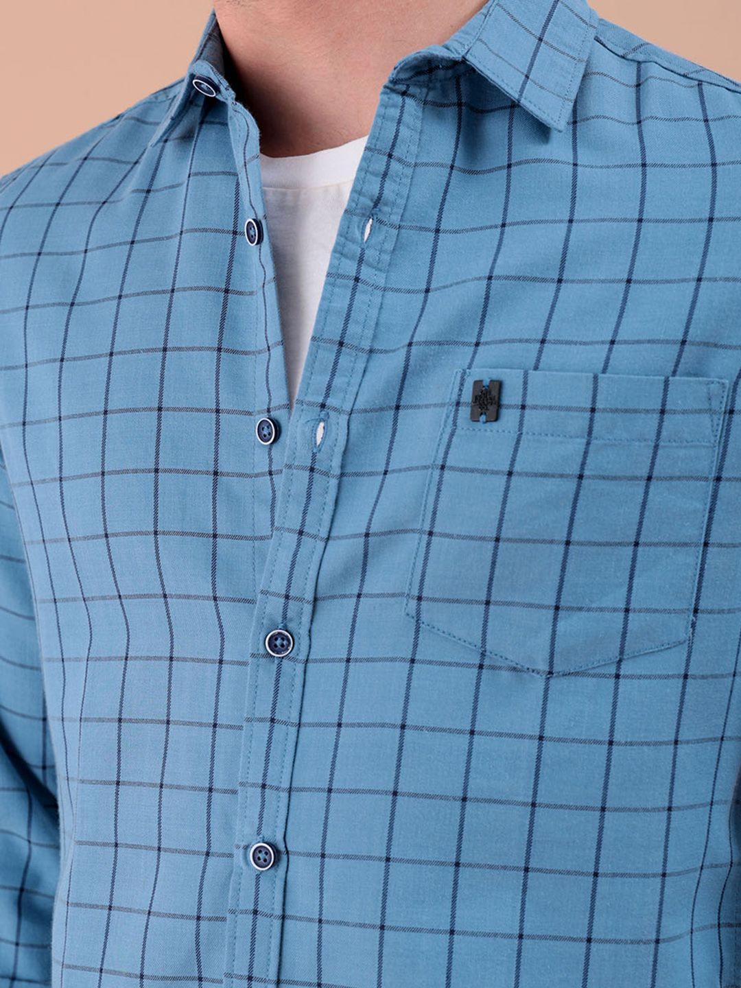 The Indian Garage Co Checked Pure Cotton Casual T-Shirt