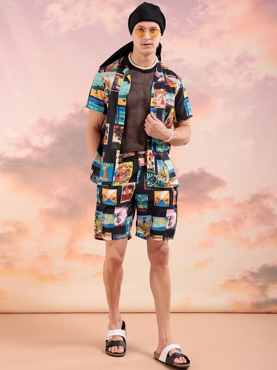 The Indian Garage Co Graphic Printed Cuban Collar Shirt With Shorts