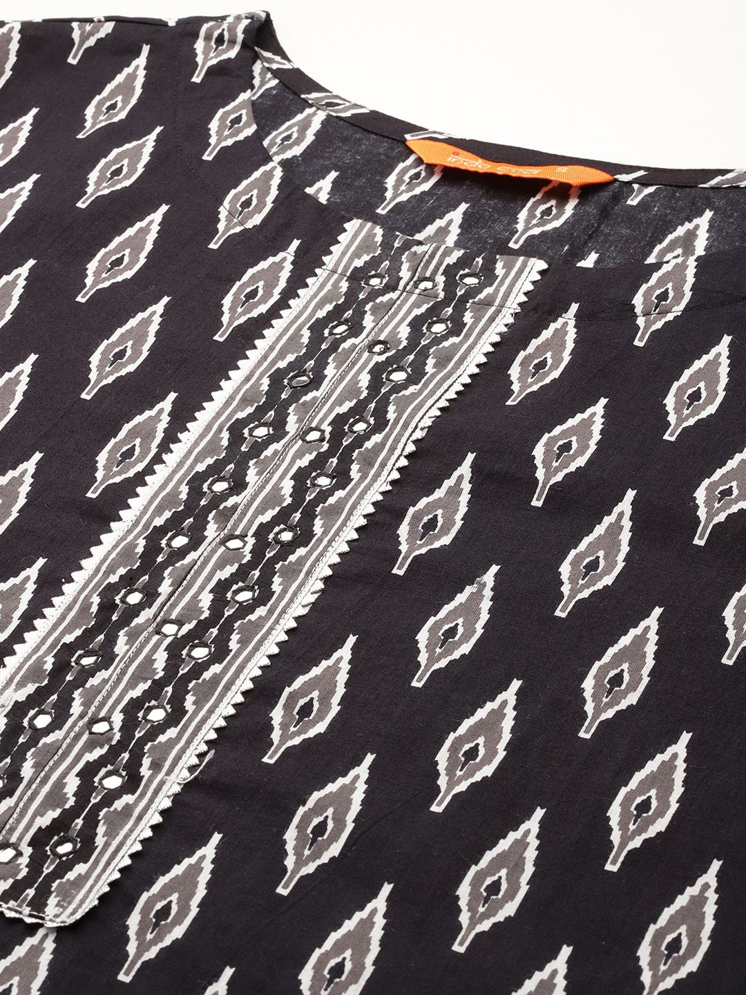 Indo Era Printed Mirror Work Pure Cotton Kurta With Palazzos & Dupatta
