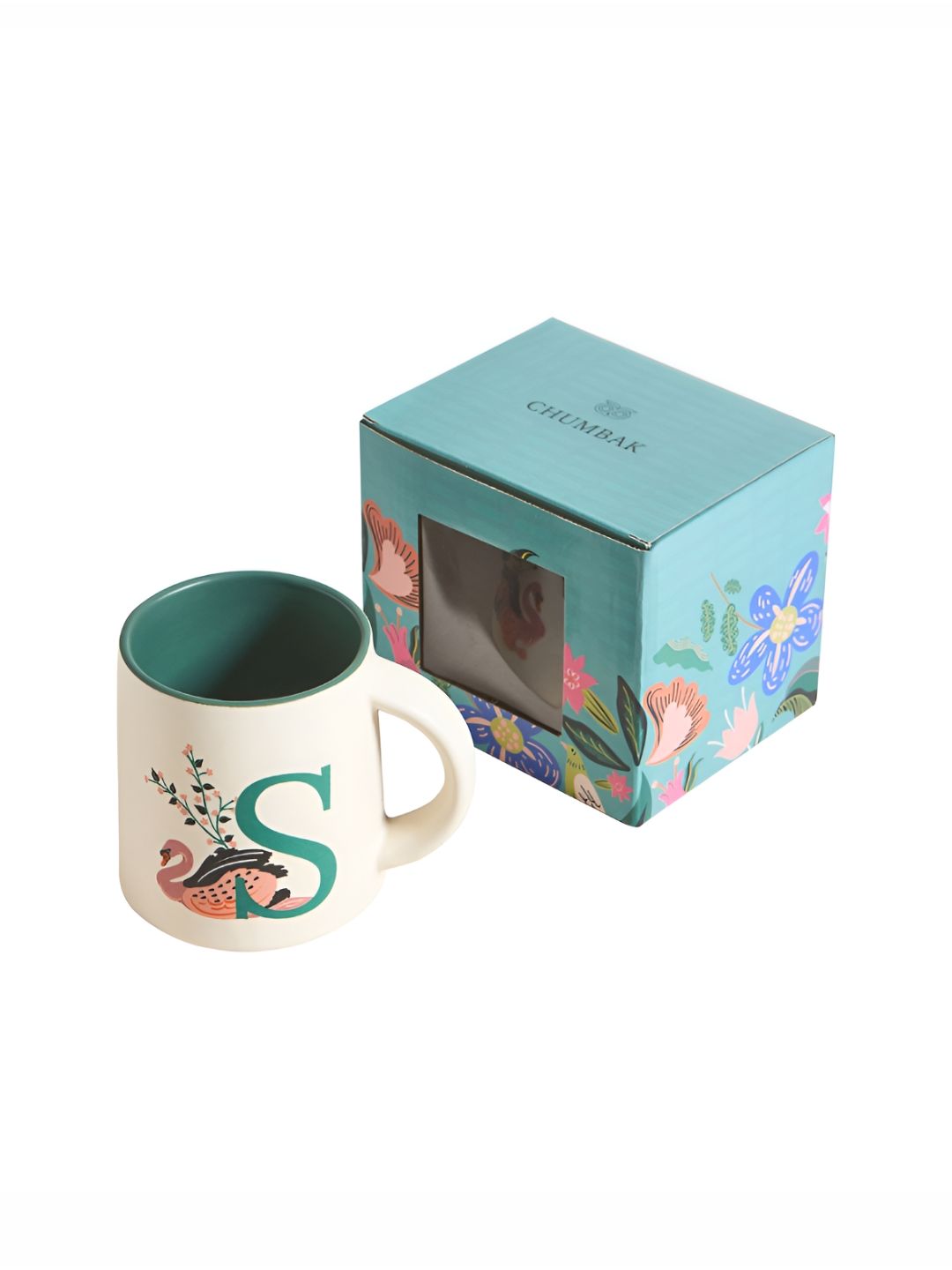 Chumbak Off White &amp; Blue Printed Ceramic Glossy Mug 300 ml