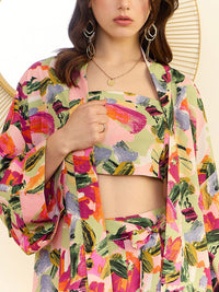 Berrylush Printed Top & Shorts With Shrug