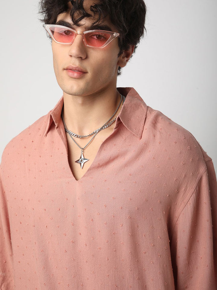VASTRADO Men Classic Spread Collar Textured Cotton Relaxed Fit Casual Shirt