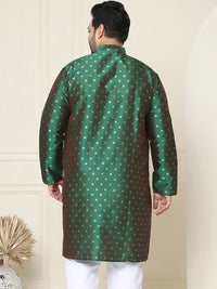 SOJANYA PLUS Men Plus Size Green & Golden Geometric Jacquard Kurta