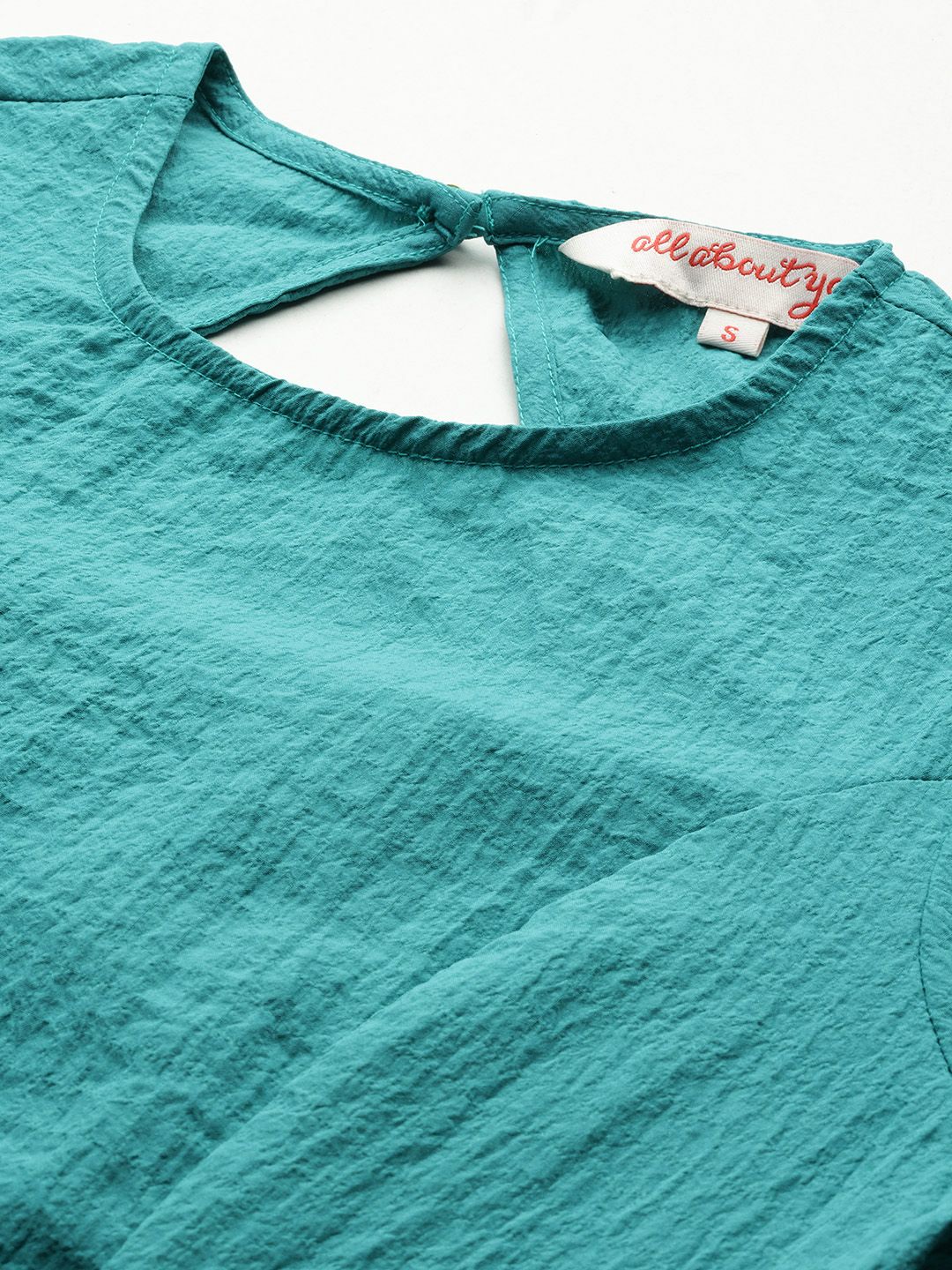 all about you Crinkled Cut-Out Back Puff Sleeve A-Line Dress