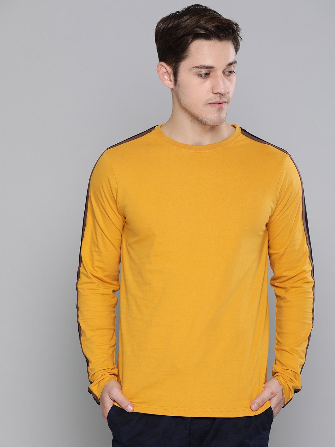 DILLINGER Men Mustard Yellow Pure Cotton T-shirt