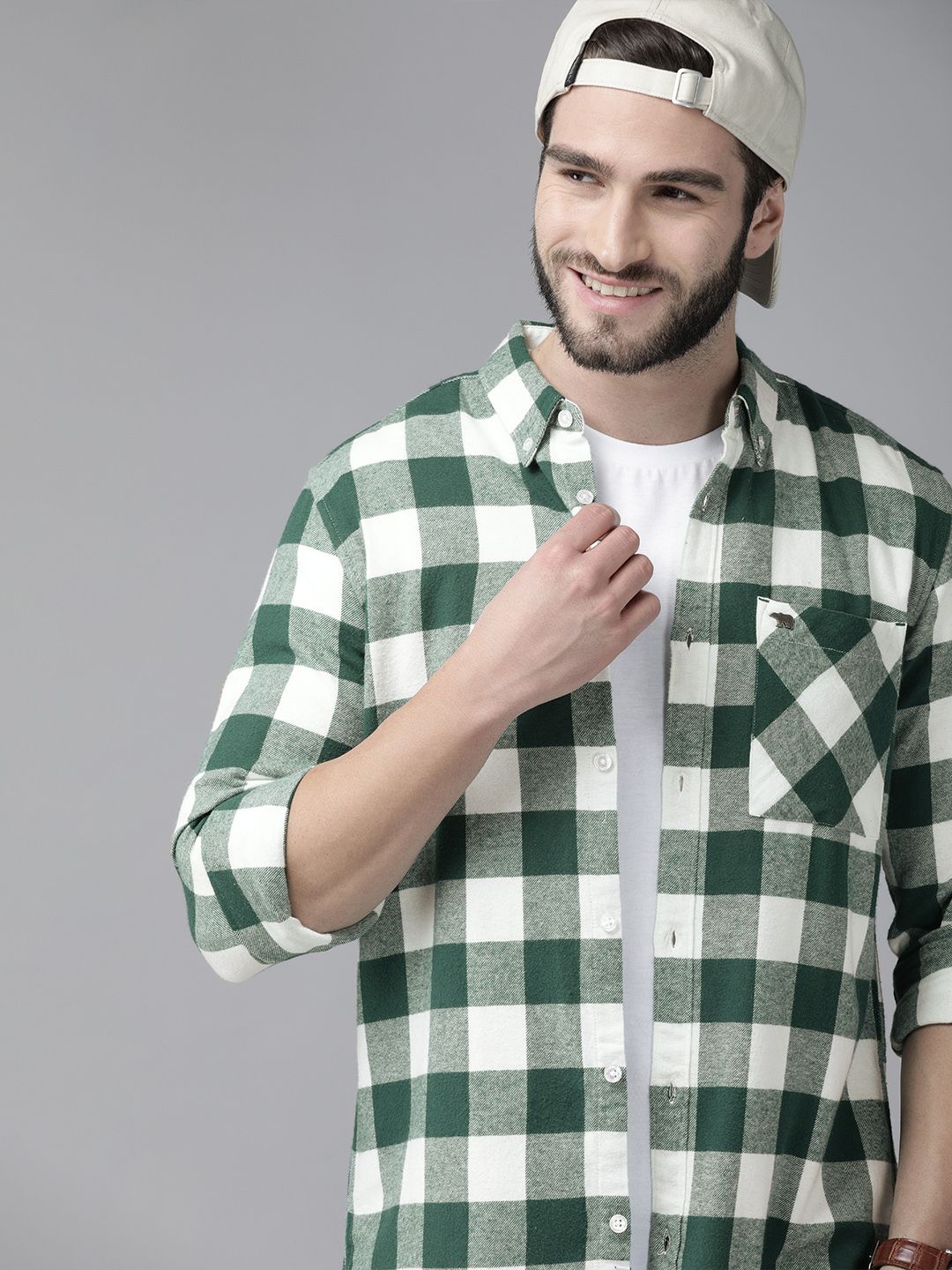 THE BEAR HOUSE Men Green Slim Fit Gingham Checks Checked Casual Shirt