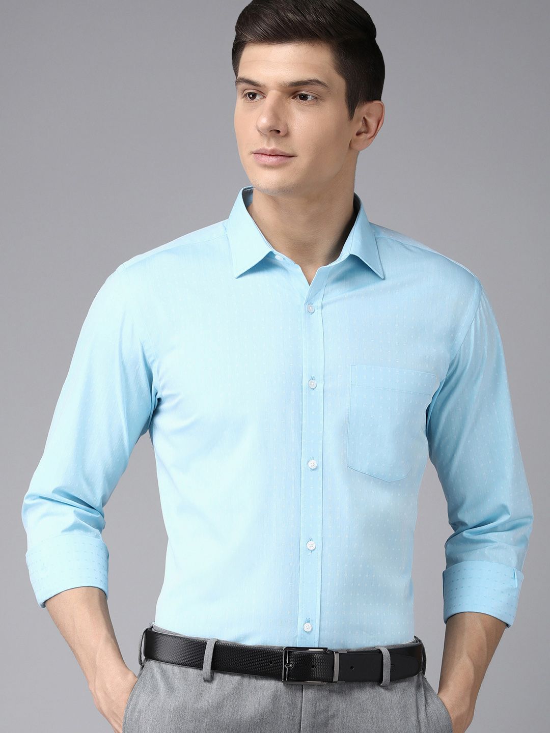 Park Avenue Men Blue & White Slim Fit Printed Formal Shirt