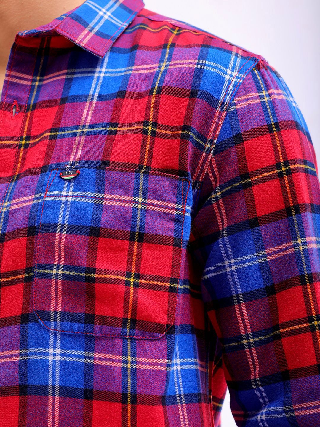 The Indian Garage Co Slim Fit Checked Spread Collar Pure Cotton Casual Shirt
