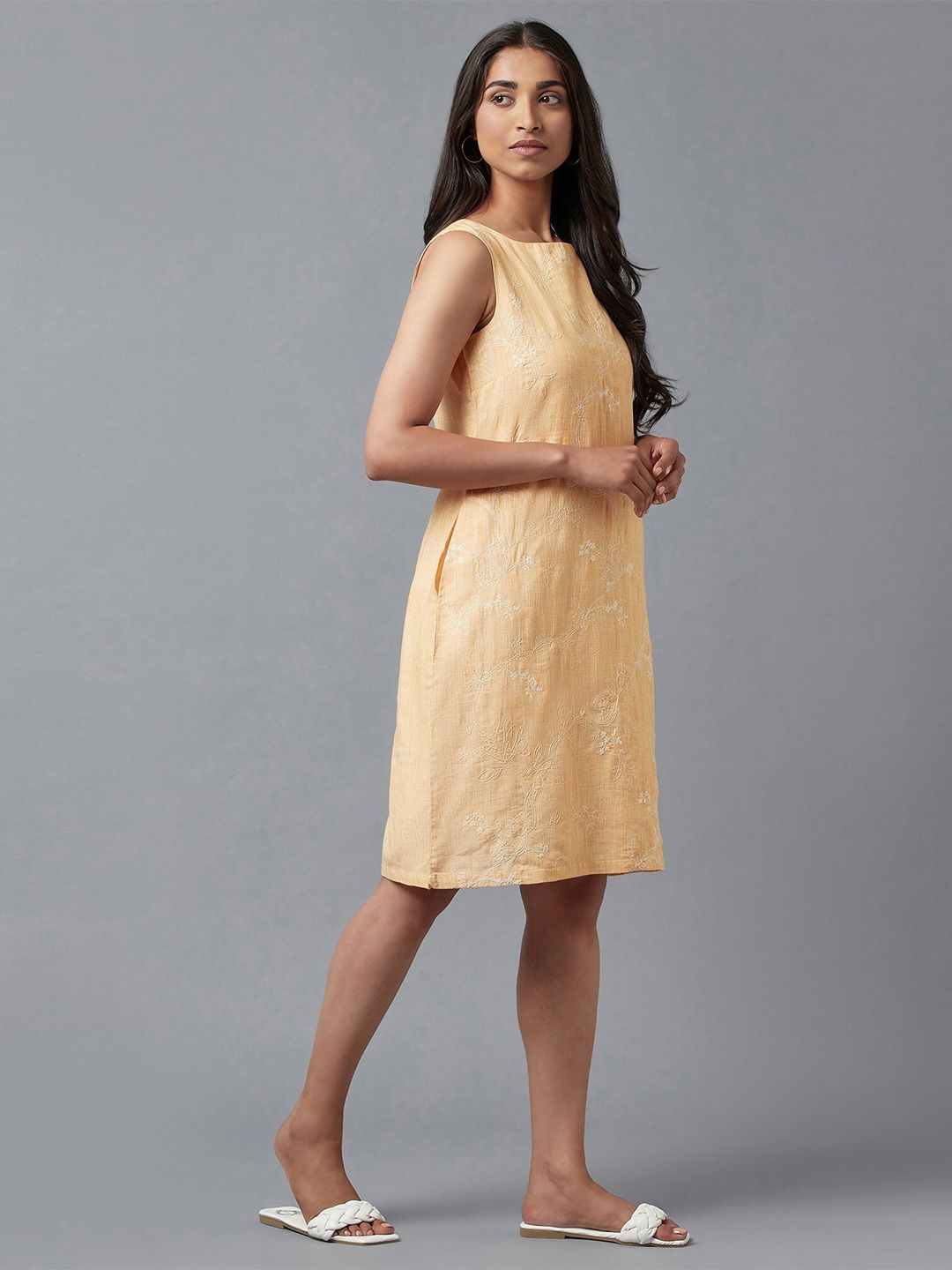 W Floral Embroidered A-Line Cotton Dress