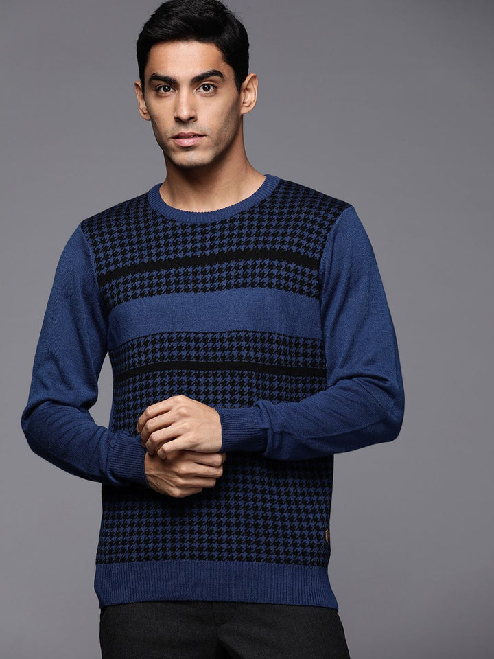 Raymond Men Blue & Black Houndstooth Sweater