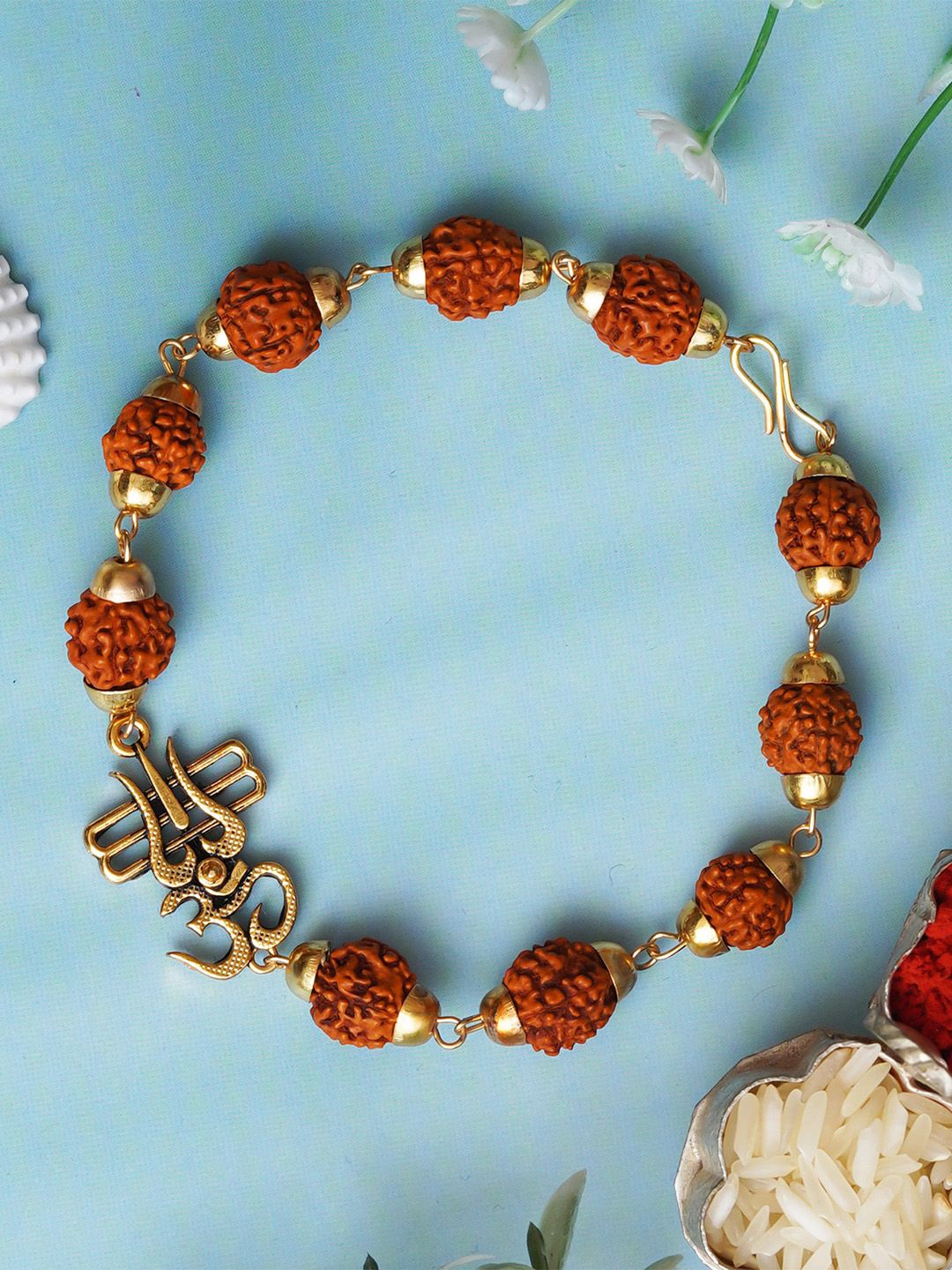 eCraftIndia Unisex Om Trishul Rudraksha Bracelet Rakhi