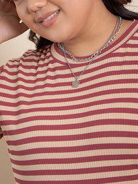Curvy Street Brown Plus Size Striped Midi T-Shirt Dress