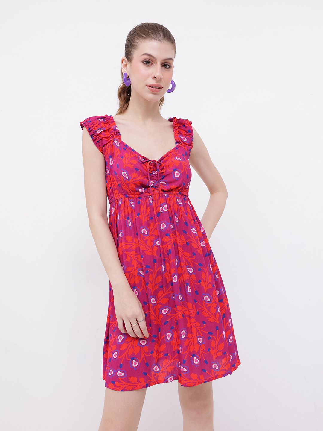 DressBerry Flowy Charm Printed Gathers A-line Dress