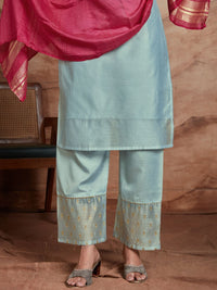 KALINI Ethnic Motifs Embroidered Round Neck Sequinned Kurta with Palazzos & Dupatta