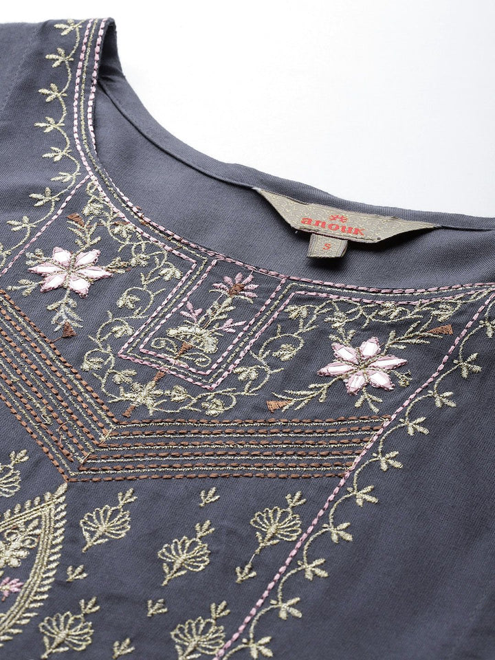 Anouk Ethnic Printed Yoke Embroidered Layered Kurta with Dupatta