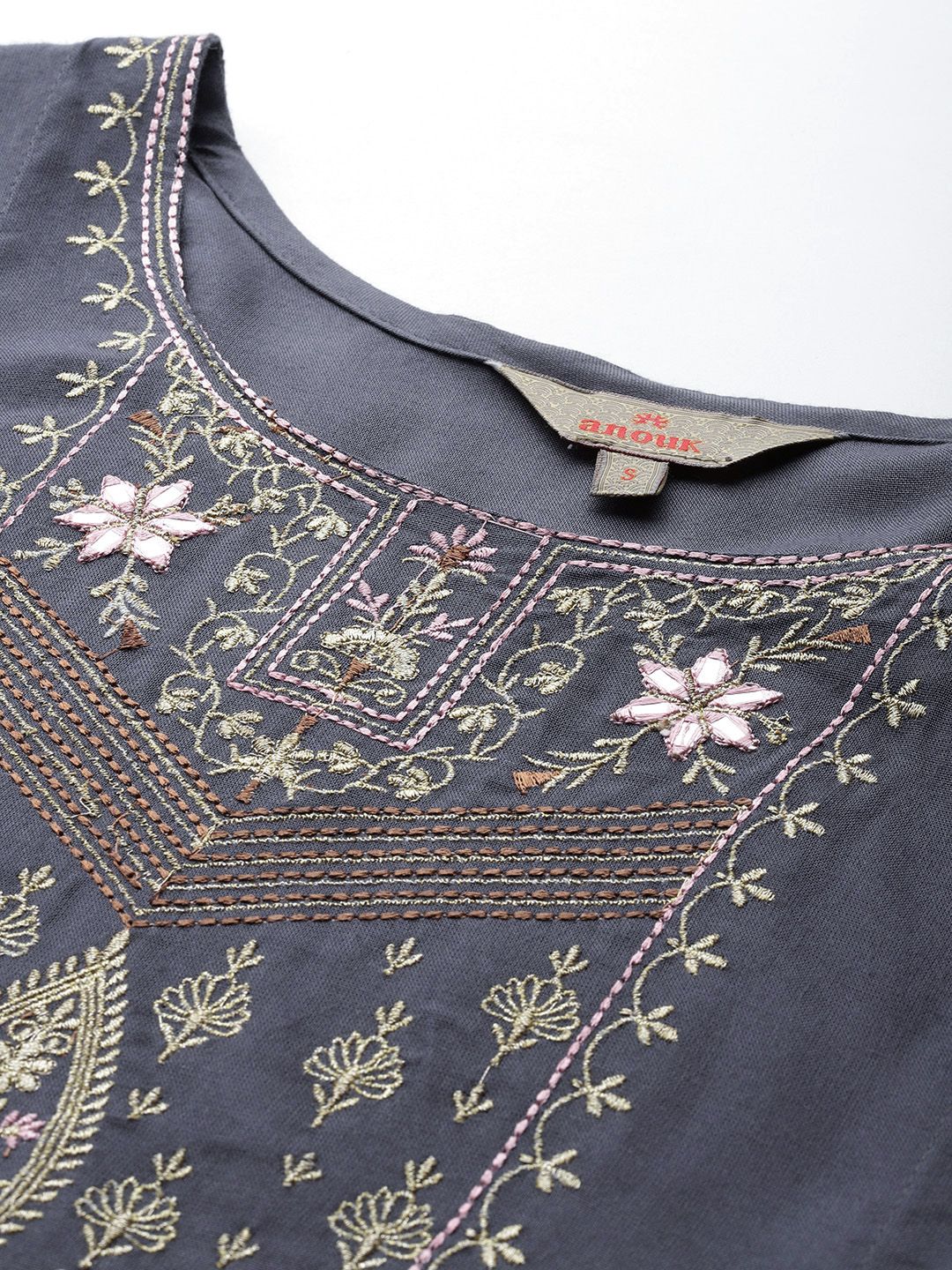 Anouk Ethnic Printed Yoke Embroidered Layered Kurta with Dupatta