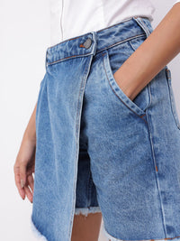 DressBerry Women Classic Wrap Twist Faded Pure Cotton Denim Skorts