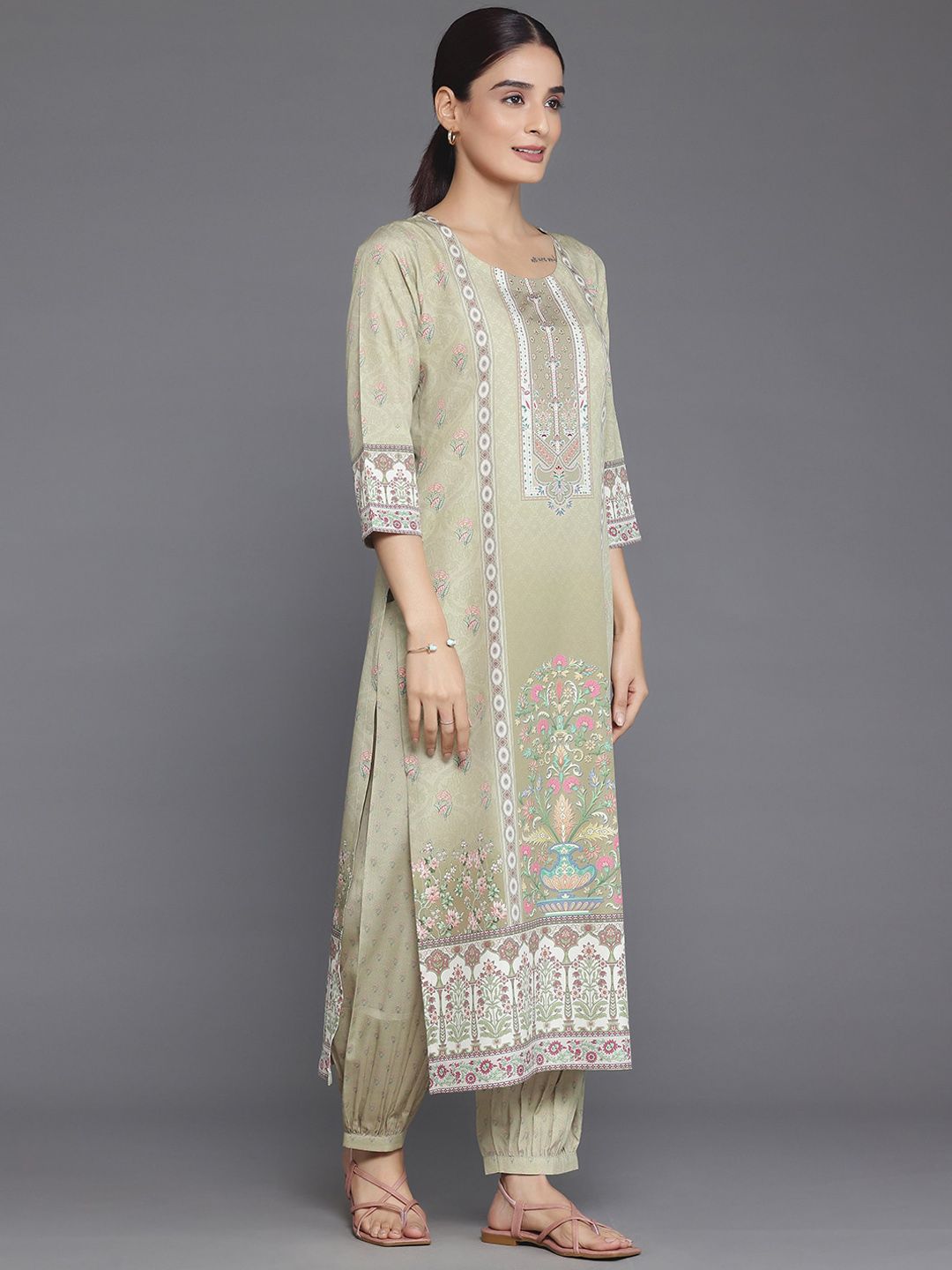 Libas Floral Printed Regular Sequinned Kurta with Salwar & Dupatta