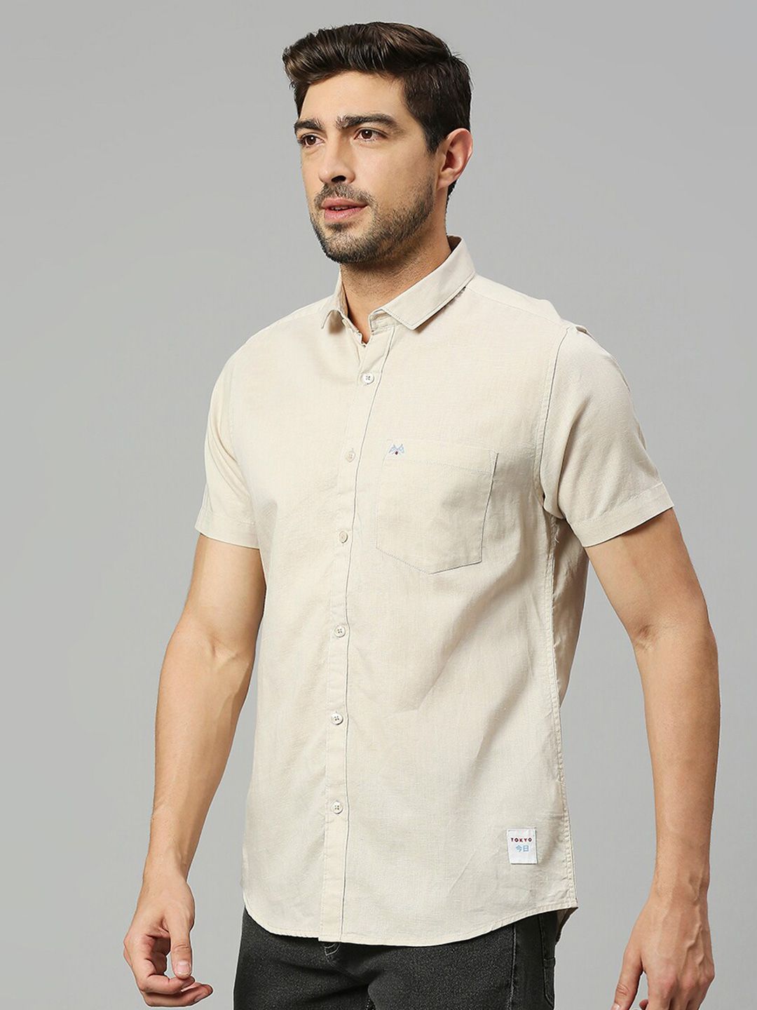 Thomas Scott Classic Slim Fit Opaque Cotton Linen Casual Shirt
