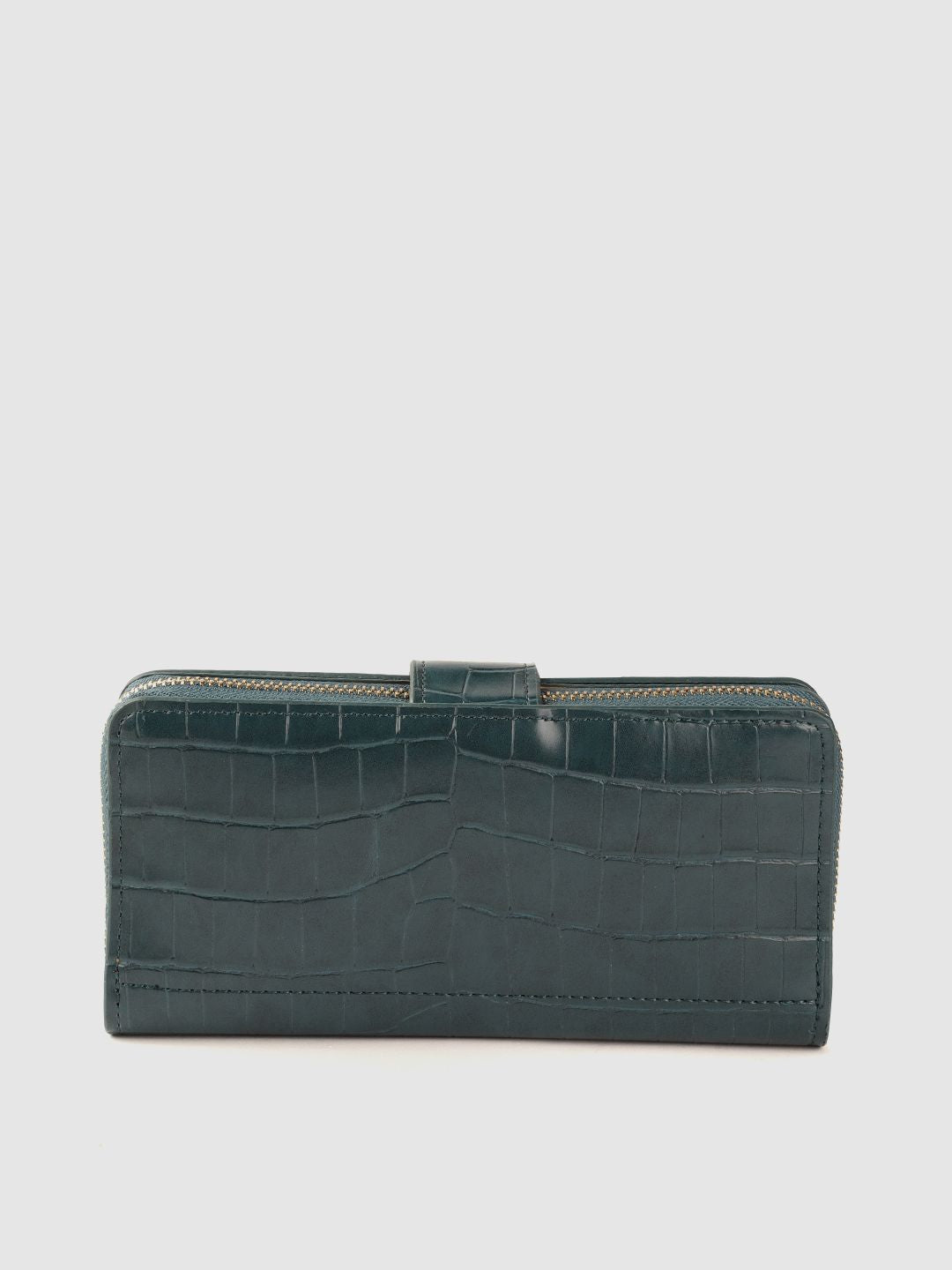 Lino Perros Women Teal Green Croc Textured Zip Around Wallet