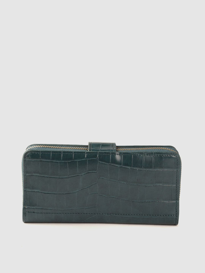 Lino Perros Women Teal Green Croc Textured Zip Around Wallet