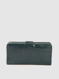 Lino Perros Women Teal Green Croc Textured Zip Around Wallet