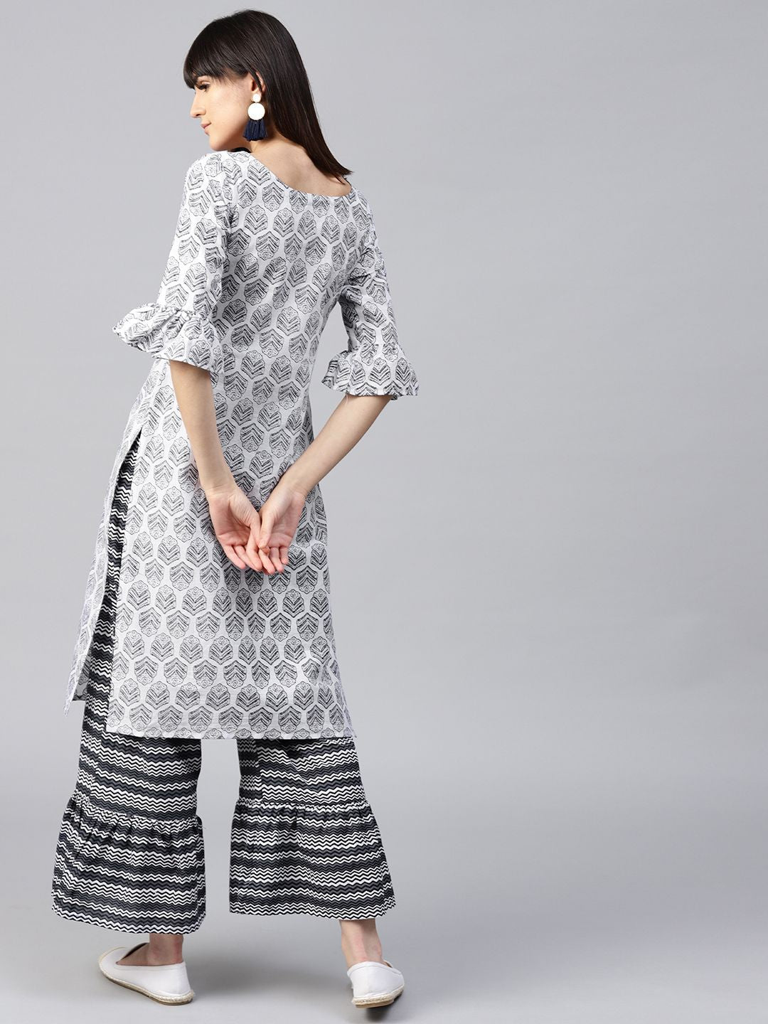 Gerua By Libas Women Grey  White Printed Kurta with Palazzos