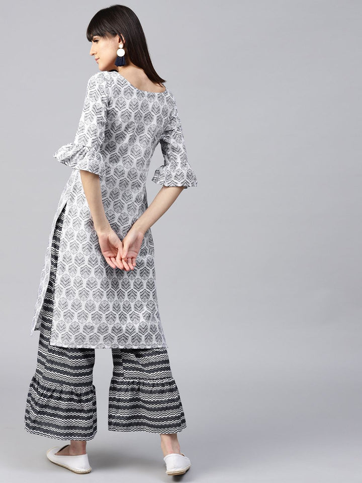 Gerua By Libas Women Grey  White Printed Kurta with Palazzos