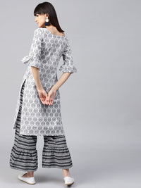 Gerua By Libas Women Grey  White Printed Kurta with Palazzos