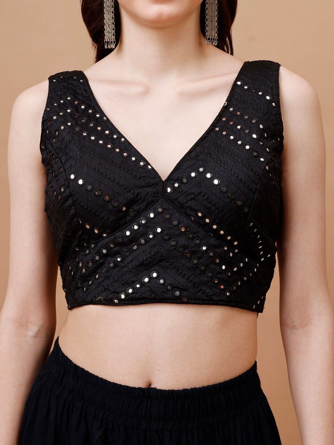 Tikhi Imli Mirror Work Embellished Sleeveless Saree Blouse