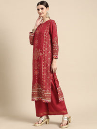 Anouk Women Red & Golden Ethnic Motifs Printed Gotta Patti Kurta with Palazzos