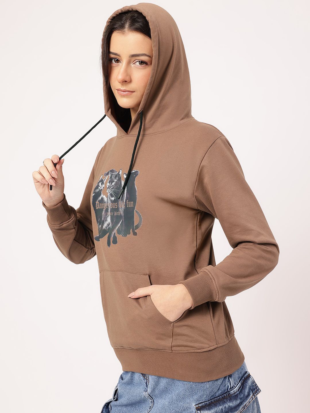 DressBerry Kitty Core Printed Hooded Sweatshirt