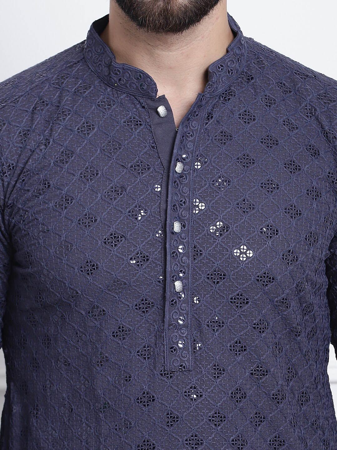 SOJANYA Kurta Kapas Tulen Kolar Mandarin Dihiasi