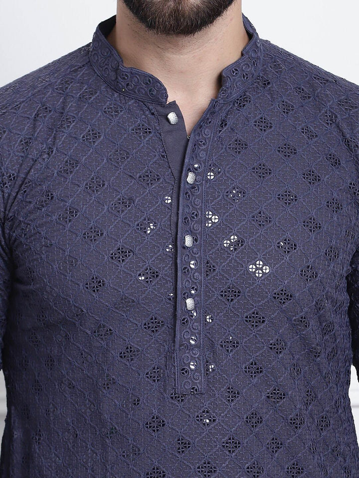 SOJANYA Embellished Mandarin Collar Pure Cotton Kurta
