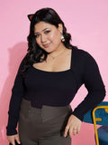 SASSAFRAS Curve Plus Size Square Neck Top