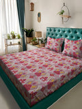 KLOTTHE Red Ethnic Motifs Polycotton 300 TC King Fine Bedsheet with 2 Pillow Covers-98 x 89 inches
