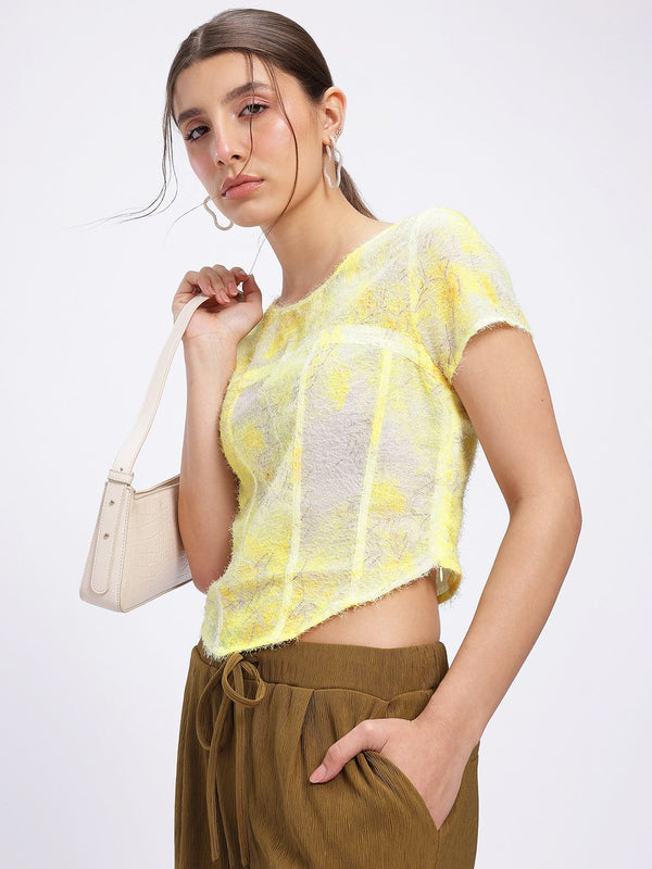 DressBerry Corset Style Fuzzy Abstract Print Top