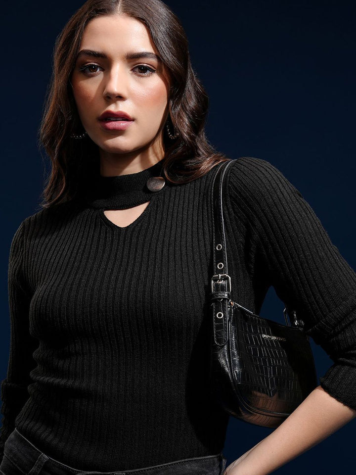 Tokyo Talkies Women Full Sleeve High Neck Sweater