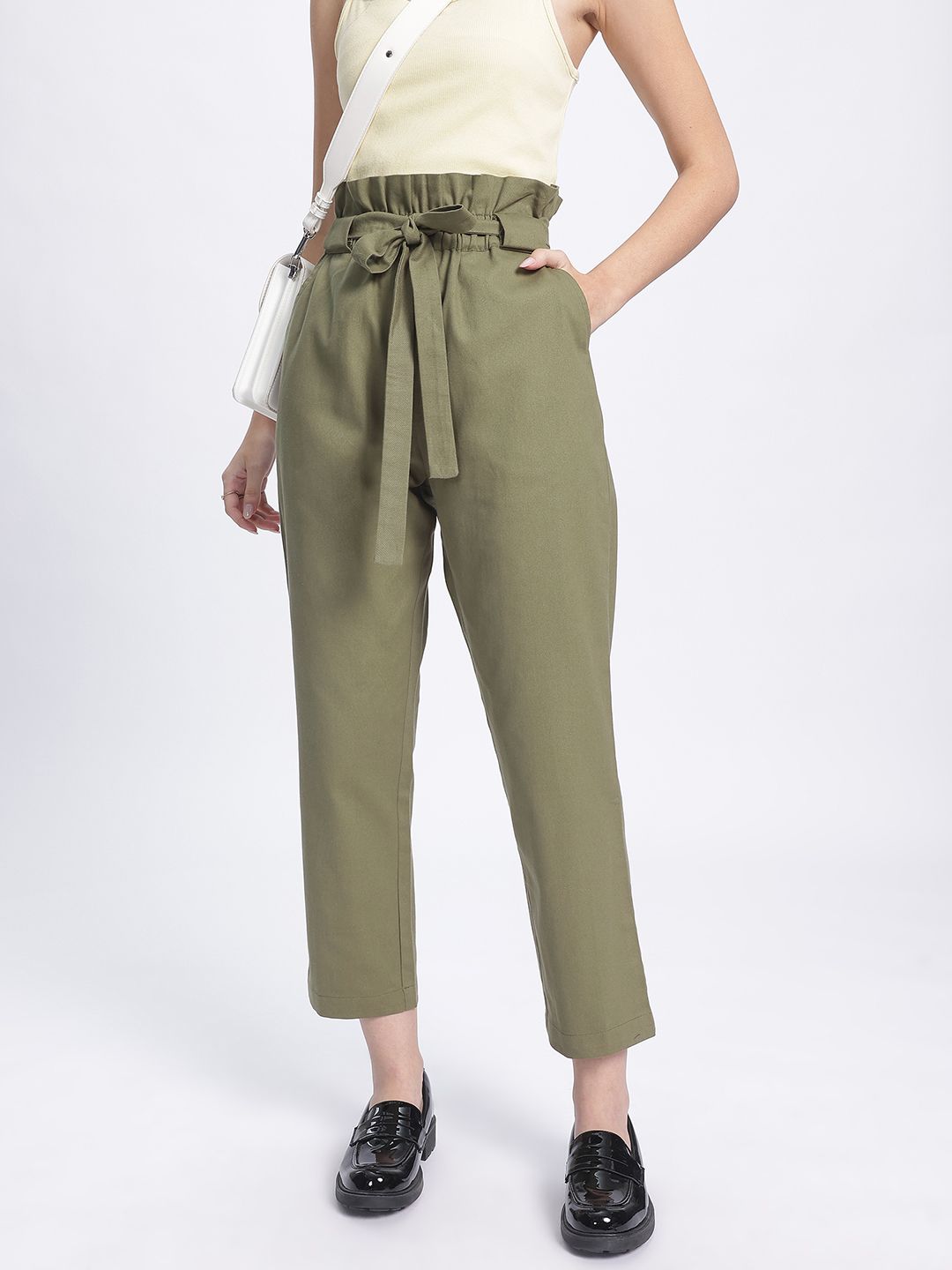 DressBerry Women Retro Rave Paperbag Waist Cropped Trousers
