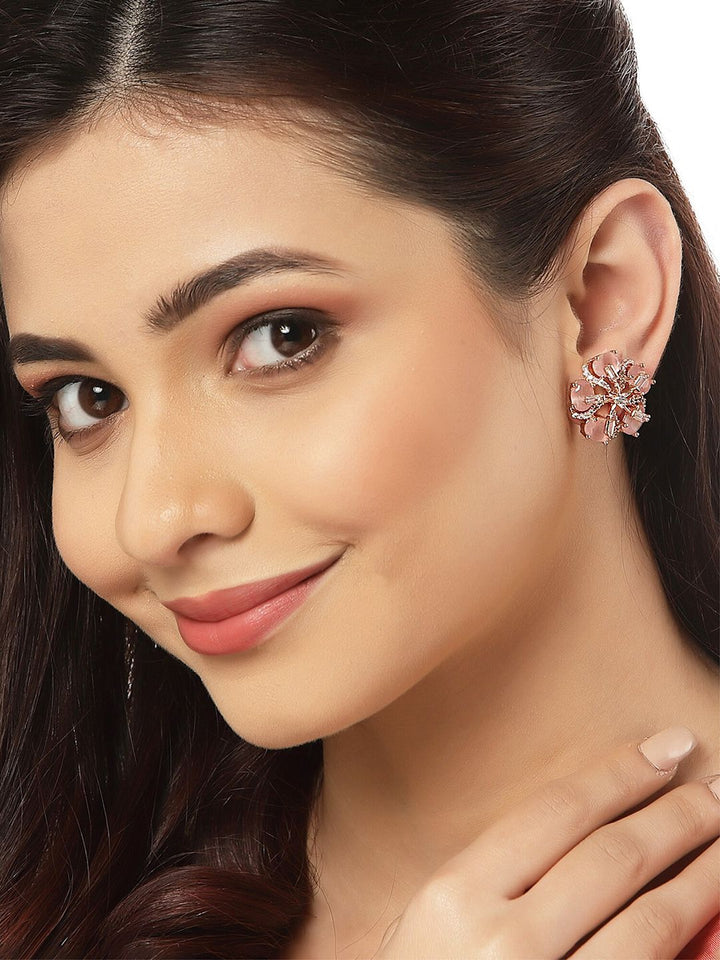 Karatcart Rose Gold Plated Pink Floral Studs Antings