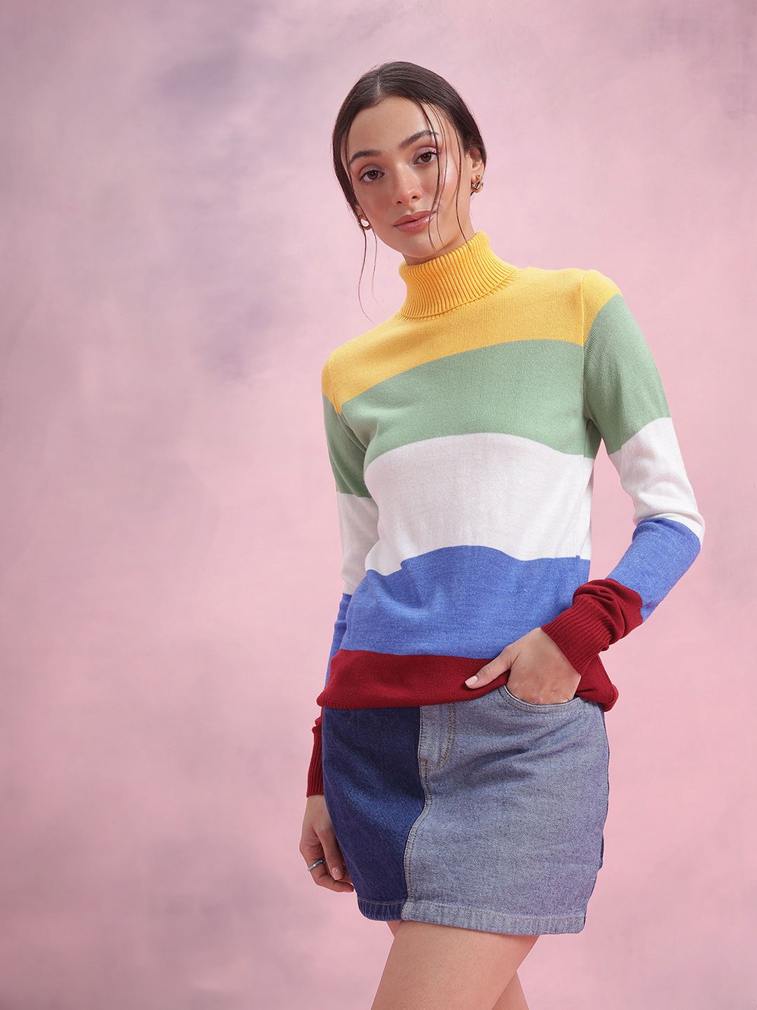 DressBerry Striped Colourblocked Pullover