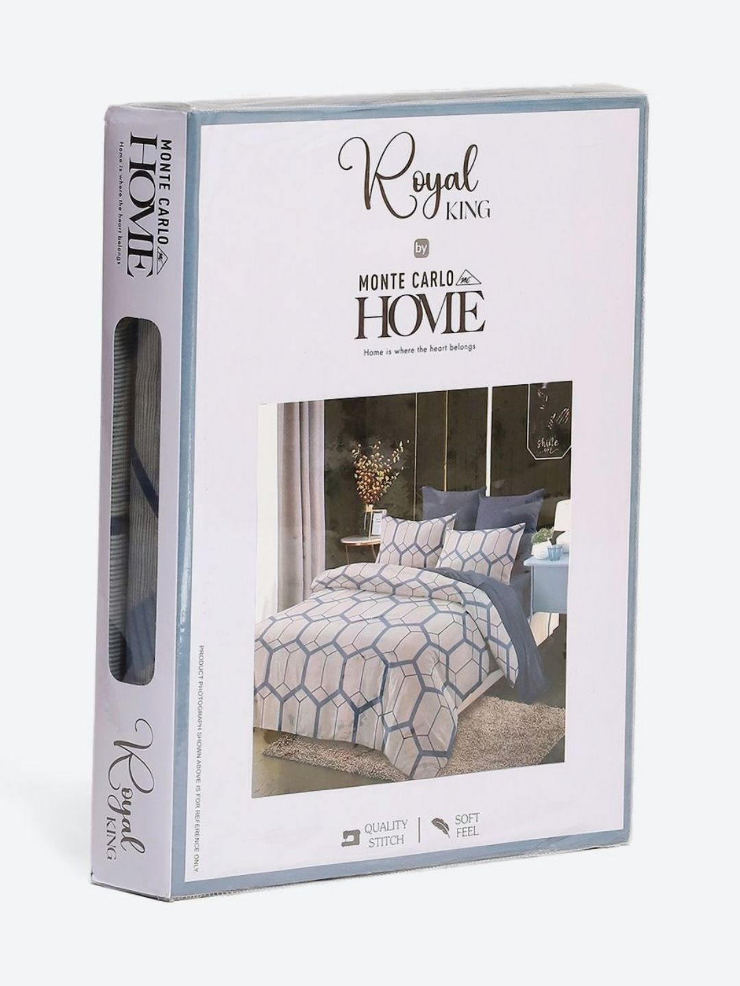 Monte Carlo Blue & White Geometric Printed 130 TC King Bedsheet Set